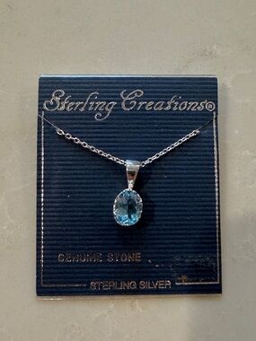 Sterling silver and genuine oval blue topaz necklace 18” chain